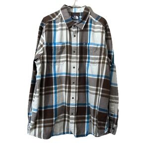 The North Face Mens XL Flannel Shirt Brown/Blue Plaid LS Button Front
